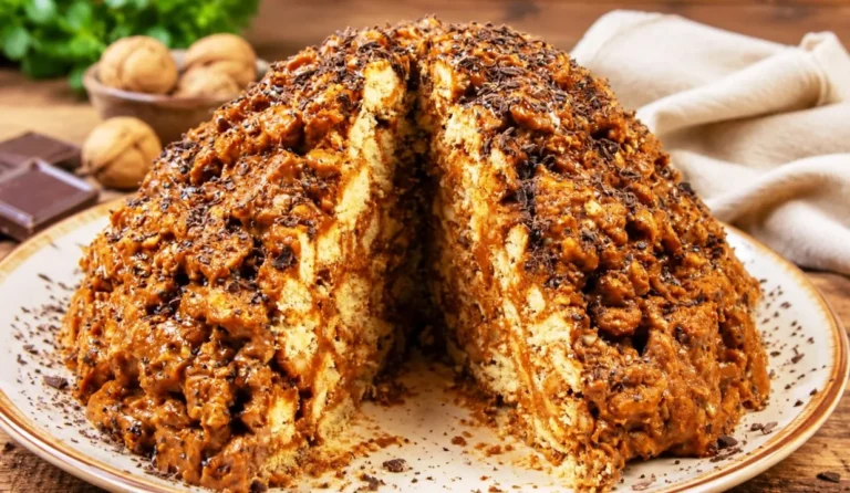Skruzdėlynas be orkaitės – sausainių tortas su virintu kondensuotu pienu ir sviestu